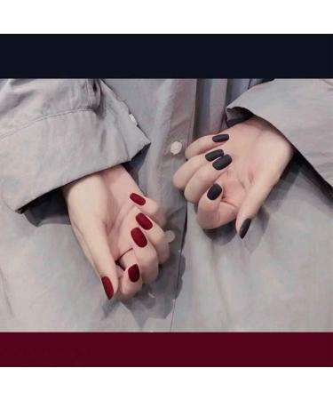 Sethain matt square false nails tips black red wrong fingernails short complete cover 24 pieces press nail for women and girls