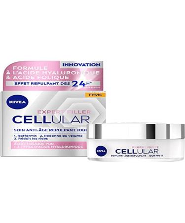 NIVEA NIVEA CELLULAR Expert Filler Day Care FPS15 (1 x 50 ml) Firming Anti-Ageing Face Cream Enriched with Pure Folic Acid and Hyaluronic Acid Plumping Care for Mature Skin