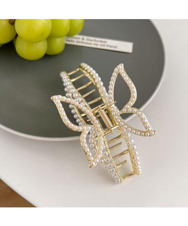 Metal Pearl Butterfly Hair Claw Clip with Rhinestones - Elegant Women's Hair Accessory - Buy Online on GoSupps.com