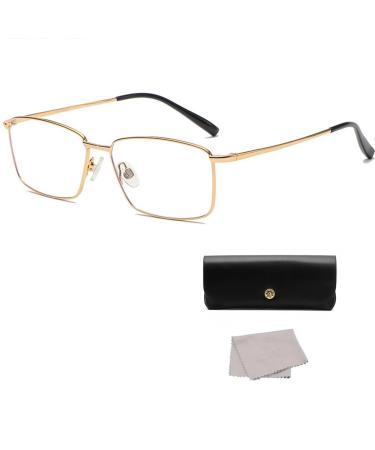 Titanium Reading Glasses for Men Blue Light Blocking Computer Reader Rectangular Frame Lightweight Eyeglasses 2.0x Gold