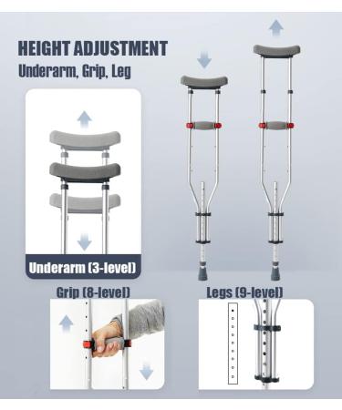 Adult Crutches Adult Armpit Crutches Light Aluminum Folding Crutches Button Height Adjustment Non-Slip Crutches for The Elderly with Walkers Convenient Independence - Buy Online on GoSupps.com