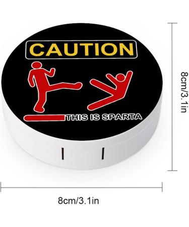 Caution This Is Sparta Round Case For Contact Lens Kit Storage Box with Mirror Printed - Buy Online on GoSupps.com