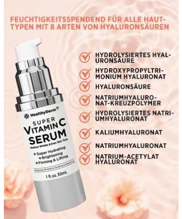 Super Vitamin C Hyaluronic Serum for Women: Super Vitamin C Hyaluronic Serum Face for Women Over 50+ - Anti-Ageing Hyaluronic Acid Serum for Face - Moisturising Lifting White - Buy Online on GoSupps.com