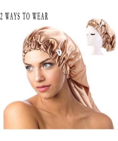 LadayPoa 2 Pcs Long Satin Sleep Cap for Women - Black+Khaki - Buy Online on GoSupps.com