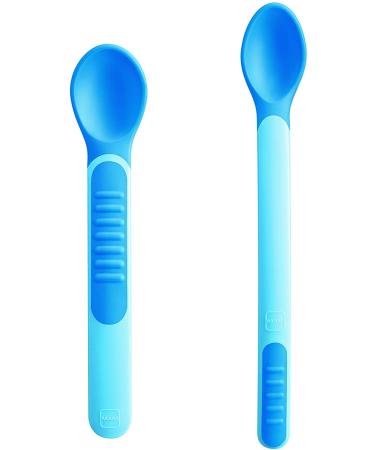 MAM Heat Sensitive Feeding Spoons and Cover Two Sizes Colour Change Baby Feeding Spoons Part of the Baby Cutlery Range Baby Weaning Essentials Blue - Buy Online on GoSupps.com