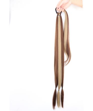 Ponytail Extension 34 Inch Synthetic Braided Ponytail Hairpieces with Elastic Rubber Band Heat-Resistant High Temperature Fiber Suitable for Women Ponytail Hair Extension(Color:12H24) 34inches 12H24