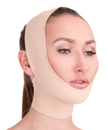 Post Surgical Chin Strap Bandage for Women - Neck and Chin Compression Garment Wrap - Face Slimmer, Jowl Tightening (M) Beige Medium (Pack of 1)