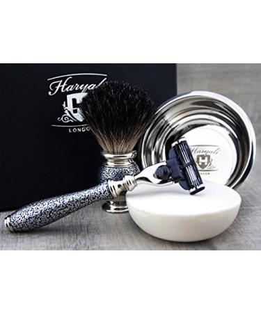 5 Pc Men's Grooming & Shaving Kit | 3 Edge Razor Black Badger Hair Brush Soap Bowl & Alum - Perfect Set for Men - Buy Online on GoSupps.com