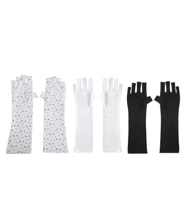 Sodaer Gloves for Gel Nail Lamp Professional UPF50+ UV Protection Gloves for Manicures Nail Art Skin Care Fingerless Anti UV Glove Protect Hands from UV Harm (Black+White+Fancy)