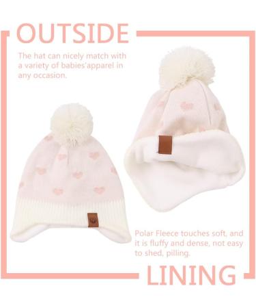 XIAOHAWANG Knitted Baby Hat with Fleece Lining and Pompom - White Heart Design | Toddler Kids Beanie for Winter | 2-4 Years - Buy Online on GoSupps.com