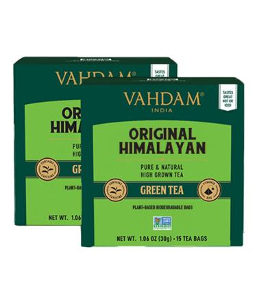 Vahdam green tea from Himalaya (30 pyramid tea bags) 100% pure & aromatic |Natural green tea loose leaf |Fresh & directly from the source in India |Himalayan Green Tea 15 Count (Pack of 2)