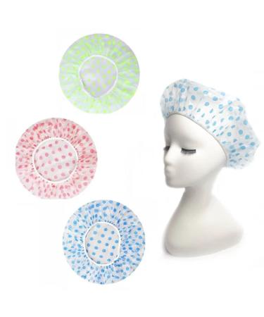 Shower Cap Waterproof Shower Caps for Women Reusable Plastic Shower Cap Large Elastic Bath Cap for Women Spa Salon Home Use and Hotel (3PCS)