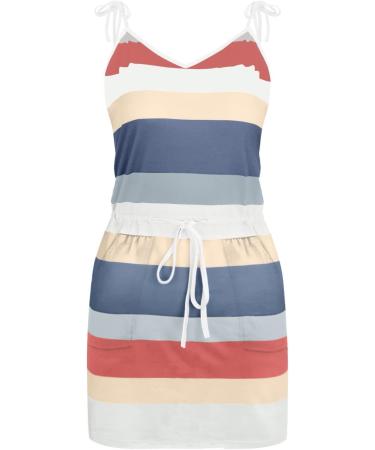 Ronony Striped Summer Dress for Women | V-Neck Casual Tunic Mini Dress - Stylish & Elegant Boho Beach Wear - Buy Online on GoSupps.com