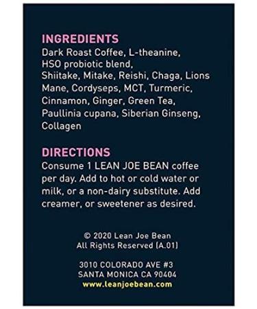 Lean Joe Bean Superfood Coffee | Organic Instant Keto Coffee with Mushrooms, MCT, Collagen, Turmeric, Probiotics & Folate | Mood & Energy Boosting Happy Coffee (24 Count) - Buy Online on GoSupps.com