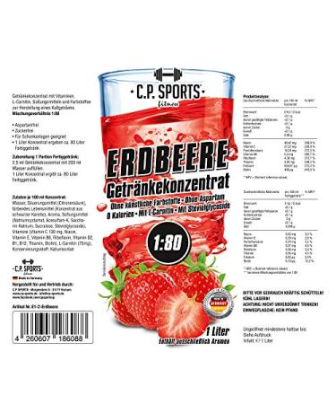 C.P.Sports Sugar-Free Strawberry Beverage Syrup - 1L Concentrate with Vitamins | Ideal for Mineral Sports Drinks | Includes Pump Dispenser - Buy Online on GoSupps.com
