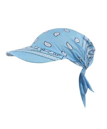 Womens Floral Turban Hat with Brim Breathable Cotton UV Protection Summer Sun Hat Lightweight Chemo Cancer Head Scarf One Size Light Blue