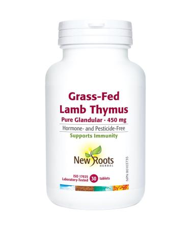 New Roots Herbal Grass-Fed Lamb Thymus Pure Glandular 450mg 30 Tablets Premium Thymus Glandular Supplement - Natural Source Essential Nutrients for Overall Wellness Supports Thymus Gland Function