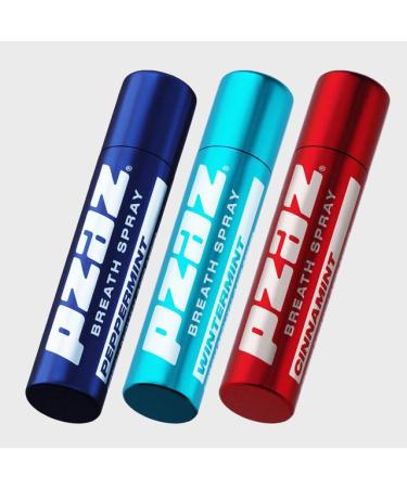 Pzaz Breath Spray for Bad Breath with Caffeine Vitamin B12 Electrolytes - Sugar-free Alcohol-free Oral Care Mouth Spray - Wintermint Peppermint and Cinnamint Flavored (3 Pack) Mixed 3 Count (Pack of 1)