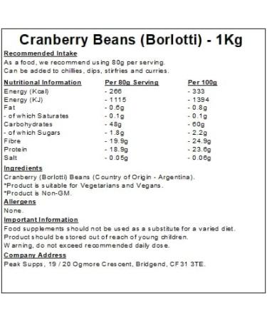Borlotti Beans (Cranberry Beans) - 1kg - Dried - Cooking - Buy Online on GoSupps.com