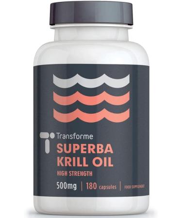 Transforme Superba Red Krill Oil Capsules 1000mg - 180 x 500mg Easy Swallow Softgels with High Omega 3 EPA DHA & Astaxanthin - Antarctic Sourced with Money Back Guarantee - Buy Online on GoSupps.com