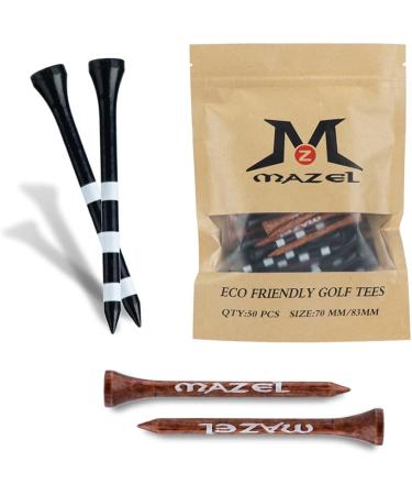 MAZEL Natural Wood/Bamboo Golf Tees 2 3/4 & 3 1/4 - Pack of 50 or 120 | Reduce Friction, Side Spin | Durable & Stable | Black & Brown - Buy Online on GoSupps.com