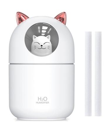 Cute Cat Humidifier Portable Mini Humidifier Personal Cool Mist Humidifiers for Bedroom Quiet 2 Spray Modes Auto Shut- Off Desk Humidifier with Night Light for Baby Plant 300ml Car Humidifiers