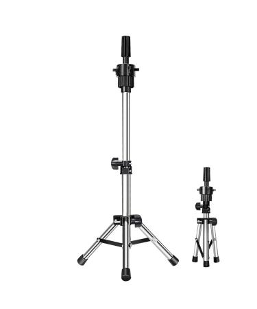 Mini Mannequin Head Stand,Dansee Wig Stand Tripod Adjustable (14.5-21.8 inch) for Mannequin Heads Training Heads and Canvas Block Head(Silver)