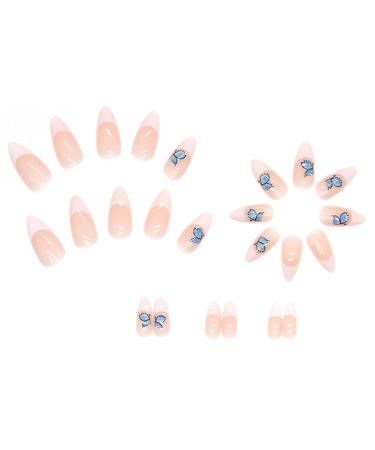 Justotry 24-Piece Butterfly Almond Press-On Nails | Milky White French Tips | Pretty Nude Stiletto Fake Nails for Women - Buy Online on GoSupps.com