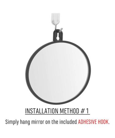 Shower Shaving Mirror with Anti-Fog Spray, Suction Cups & Hook - Portable, Shatterproof Surface - 6 Wide Black - Buy Online on GoSupps.com