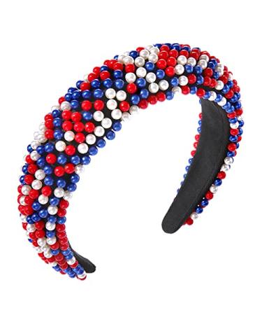 4 th of July Headband for Women American Flag Red White and Blue Beaded Headband USA Patriotic Headpiece Party Favor Gifts red white blue padded headband
