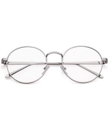 ADEWU Anti Blue Light Round Glasses for Men & Women - Prescription-Free Computer Gaming Eye Protection - Silver - Buy Online on GoSupps.com