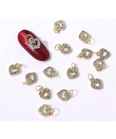 10pcs Sweet 3D Gold Heart Dangle Alloy Glitter Nail Charm Rhinestone Nail Jewelry Pendants Diamond Nail Art Dangle Nail Piercing Charms Alphabet Alloy 3D Nail Art Charm Acrylic Tips - Buy Online on GoSupps.com