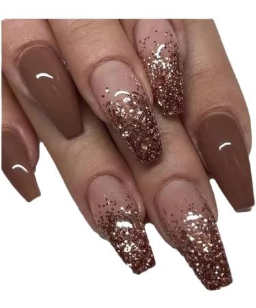 24Pcs/Set Press On Nails Brown Star Pink Ballet Trapezoidal Detachable Nail Polish False Nails Acrylic Fake Nails Full Cover Nails Tips Artificial Finger Manicure Press on nails for Women and Girls - Buy Online on GoSupps.com
