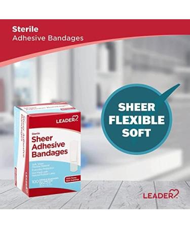 Leader Sterile Sheer Adhesive Bandages Latex Free - 100 Count, 3/4 x 3 - Compare to Band-Aid for First Aid and Wound Care - Buy Online on GoSupps.com