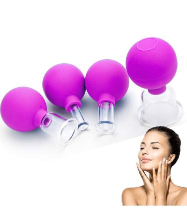 Glass Facial Cupping Set- 4pcs Silicone Vacuum Suction Face Massage Cups Anti Cellulite Lymphatic Therapy Sets for Eyes, Face and Body (Rose red)