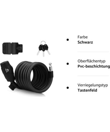 High-Security 180cm/12mm Bicycle Lock - Durable Keyed Metal Cable Lock for Bikes Motorcycles Gates and Scooters (Black) - Buy Online on GoSupps.com