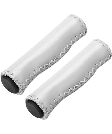 Vintage PU Leather Bike Handlebar Grips - Anti-Slip Hand-Stitched Grips for MTB, BMX, Road, Mountain Bikes - White - Buy Online on GoSupps.com