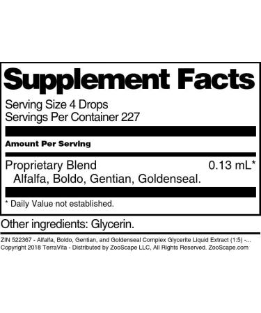Alfalfa Boldo Gentian and Goldenseal Complex Glycerite Liquid Extract (1:5) - No Flavor (1 oz ZIN: 522367) - 3 Pack - Buy Online on GoSupps.com