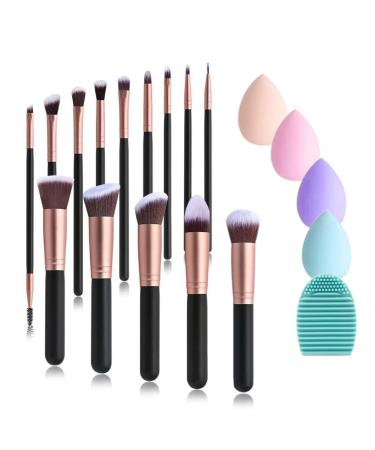 Nuangela brush set make -up make -up brush 14 PCs Professional makeup brush set brush set eye brush lip brushes powder brush with 4 beauty sponge and 1 silicone brush cleaning