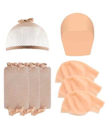 WXJ13 4 Packs Halloween Makeup Latex Bald Caps with 4 Nylon Wig Caps for Kids Teens Head Wig Cap Costume for Halloween Party Adult Costume Accessory