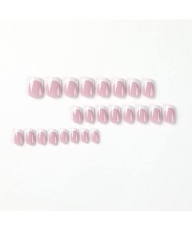 Justotry 24 Pcs Milky White French Short False Nails - Trendy Nude Squoval Fake Nails with Glue - Women's Nail Art - Buy Online on GoSupps.com
