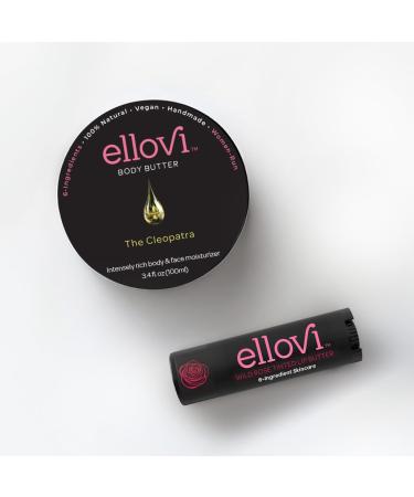 Ellovi Valentine Getaway Bundle | 3 Wild Rose Lip Butters & Cleopatra Body Butter | Vegan 6-Ingredient Skincare | Hydrating Romantic Luxurious | Handmade Cruelty-Free Self-Care