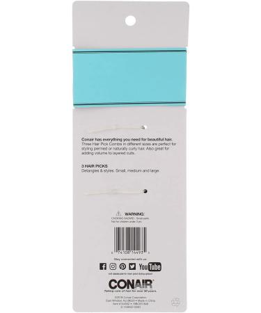 Conair 14493z 3 Piece Pro Styling Hair Lift Combs - Lightweight and Durable - Buy Online on GoSupps.com