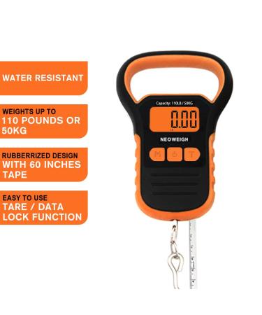 Portable Fishing Scale 110lbs/50kg with Tape Measure, Large Backlight Display | Easy to Read Digital Scale with 3 Weighing Units, Lanyard & Tare Function - Buy Online on GoSupps.com