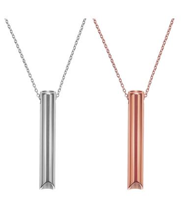 2PCS Anxiety Necklace Breathing Stress Relief Mindful Breathing Necklaces Portable Deep Breathing Necklace for Men Women Meditation Anxiety Relief Relaxation Silver+rose Gold