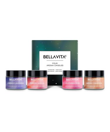B'ella Vi.ta Organic Aroma Wax Candles Set of 4 Vanilla Cinnamon Lavender Scents