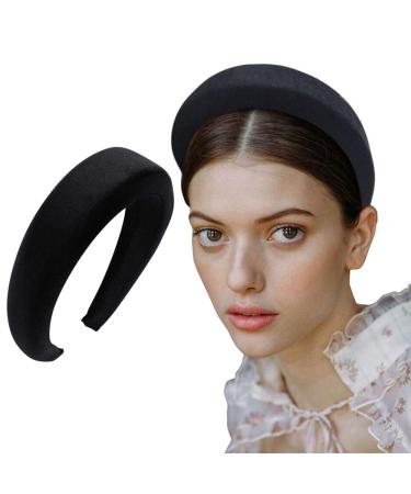 OAOLEER Padded Headbands Fashion Women Thick Velvet 90s Hair Accessories Head Band Fashion Headwear Wide Plastic Hairbands For Woman 1-Black