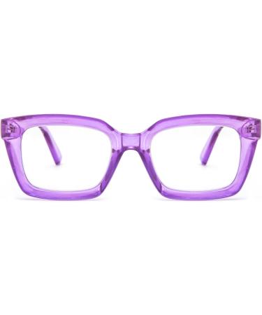 MMOWW Oversized Reading Glasses for Women - Anti Blue Light Square Frame (Transparent Purple 3.0) - Buy Online on GoSupps.com