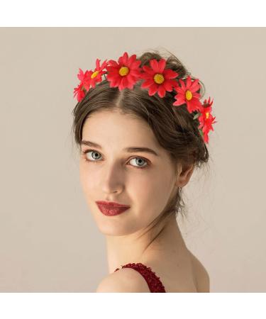 Drokit Red Daisy Flower Headband - Boho Floral Wreath for Women and Girls - Buy Online on GoSupps.com