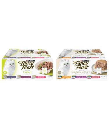 Fancy Feast Wet Cat Food Grilled in Gravy + Creamy Delights Variety Pack Cans